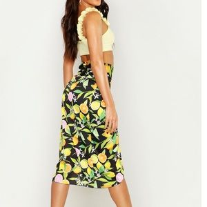 Lemon Print Wrap Skirt